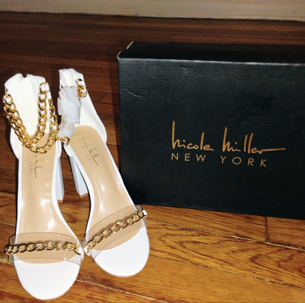 Elegant White and Gold Chain Women's Heels